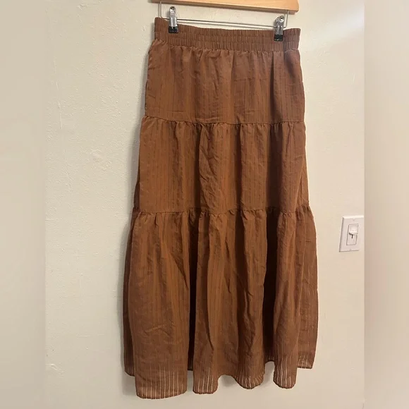 Line & Dot brown Maxi Skirt tiered and lined size M - Picture 1 of 6